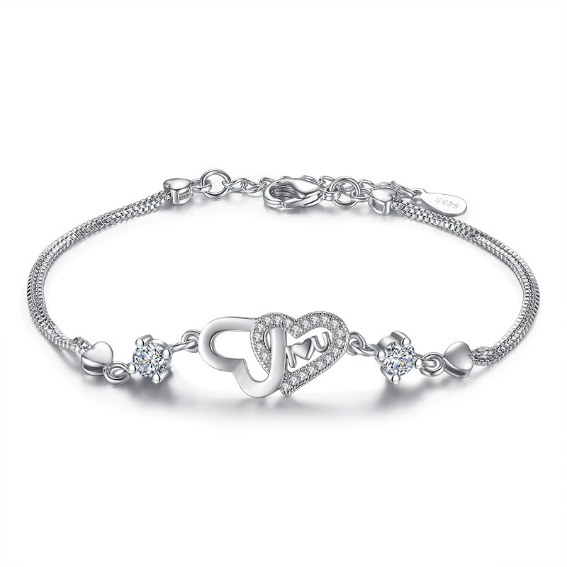 Show Your Affection with Our Charming 925 Silver Bracelet Featuring a Heart Design and Sparkling Crystals, Perfect for Celebrating Love and Connection in Your Life